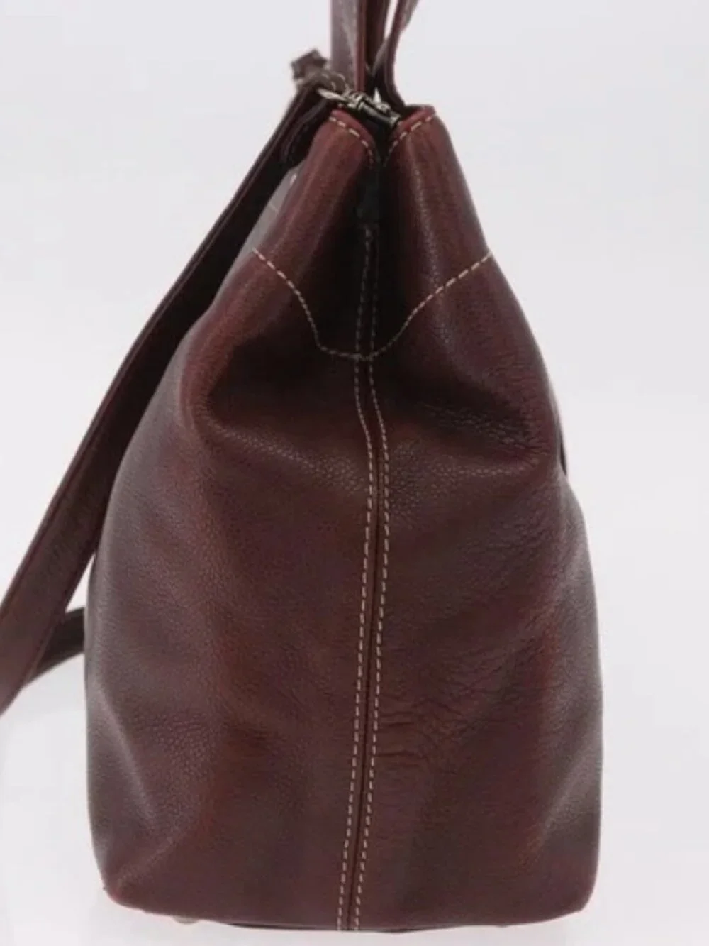 CHANEL Hand Bag Grained Calf Skin 2way Brown Silver CC Auth ka4946V